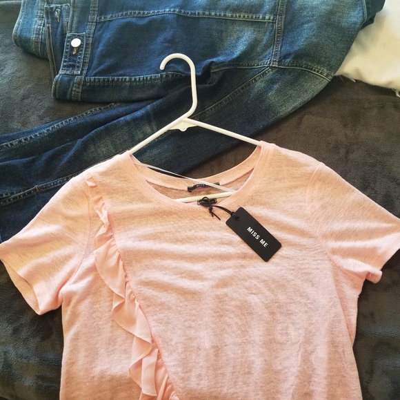 NWT MISS ME Perfect Peach Burnout Ruffle Top - Picture 4 of 8